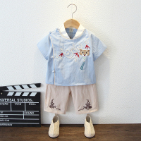 蓝色 90 儿童汉服男孩夏装男童中国风薄款唐装套装宝宝周岁礼服夏季演出服