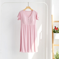 淡粉色—暗扣裙子 L 孕妇装春夏季连衣裙子时尚产后哺乳睡裙喂奶衣中长款短袖t恤上衣