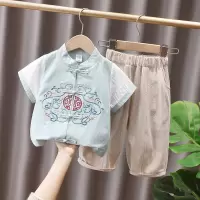 绿色 90 男童汉服夏装中国风棉麻古装男宝宝夏季薄款儿童夏天民族服装男孩