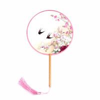 比翼双飞-榉木柄 古风团扇中国风古典舞汉服旗袍扇舞蹈扇半透明流苏儿童道具小扇子