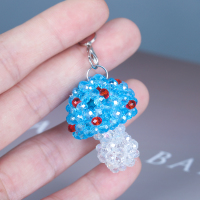 水晶-小蘑菇-天蓝色-挂件成品 手工饰品摆件汽车车内装饰可爱钥匙扣编织制作串珠水晶蘑菇挂件