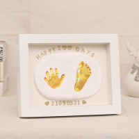 8寸实木框简约款 手足脚印宝宝纪念品胎毛满月手脚印百天手印泥相框满月手足印婴儿