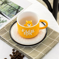 橙色猫猫[杯碟套装-220ml] 陶瓷马克杯可爱办公室杯子喝水家用男女生创意咖啡杯茶杯情侣水杯