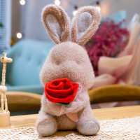 棕色玫瑰兔 25厘米左右[精品系列] 可爱公仔抱着玫瑰的兔子毛绒玩具安抚玩偶8寸活动结婚婚庆小玩偶