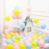 10寸加厚(嫩粉+浅蓝+黄)50个装 送气筒 马卡龙气球派对装饰结婚场景布置儿童彩色汽球氦气充气多款