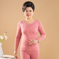 碎花粉 L [95-115斤] 中老年人无痕发热保暖内衣女套装加厚加绒德妈妈款秋衣秋裤薄款