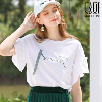 4163白[横 拉链] M 哺乳装外出时尚哺乳T恤夏短袖哺乳上衣荷叶袖宽松大码潮妈喂奶衣