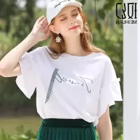 4163白[横 拉链] M 哺乳装外出时尚哺乳T恤夏短袖哺乳上衣荷叶袖宽松大码潮妈喂奶衣