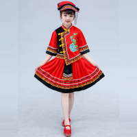 红色上衣+裙子+头饰 110 56个少数民族儿童彝族服装演出服女童民族风羌族舞蹈表演男童套装