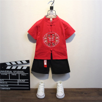 红色 90(90尺码偏小一码) 汉服男童夏装古装儿童夏季民族风服装套装周岁宝宝衣服中国风唐装