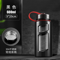 黑色-600ml 玻璃杯耐热防爆耐高温高颜值男生便携防摔水杯大容量1000ml泡茶杯