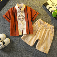 棕色 90 儿童汉服夏装男童短袖唐装中国风宝宝幼儿园服女童复古六一演出服