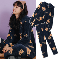 宝蓝 M 珊瑚绒月子服孕妇睡衣女秋冬季产后加绒加厚11月份哺乳喂奶家居服