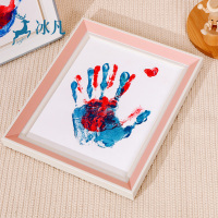 少女粉 相框+手印涂料+手印纸[内空15.5x20.5cm] diy情侣手印相框纪念品手掌印油画颜料闺蜜夫妻宝宝百天彩色