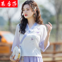 紫萝兰[仅上衣] M 中国风女装绣花茶艺服春夏唐装民国古风汉服改良年轻旗袍交领上衣