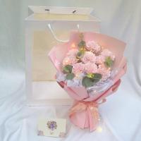 粉色康乃馨(送礼袋 灯 贺卡) 母亲节花束康乃馨礼盒送妈妈长辈老婆生日礼物香皂花玫瑰表白女生