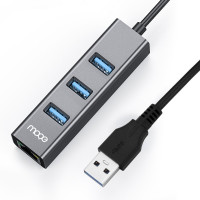 USB3.0转3口USB+网口 0.1m MOGE魔羯 Type-C扩展器USB分线器集线器千兆网卡笔记本平板电脑