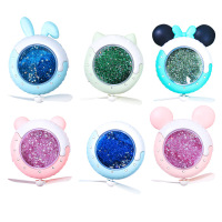 挂脖流沙七彩灯-耳朵随机 usb充电可爱迷你手持挂脖化妆镜流沙便携式小风扇高颜值户外静音