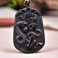裸坠 天然磨砂黑曜石十二生肖本命年吊坠属蛇者项链男女情侣挂件饰品