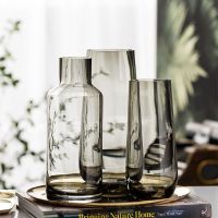 简意A款花瓶 烟灰色 北欧现代简约台面花瓶客厅餐桌玻璃花瓶透明水养插花装饰摆件