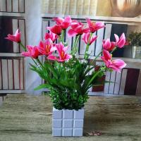 乳白色 木盒小百合玫红 仿真花蝴蝶兰套装客厅卧室假花绢花塑料花装饰花摆放花盆栽摆件