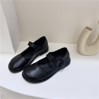 黑色 35 日系jk复古一字扣带粗跟平底玛丽珍单鞋女夏百搭魔术贴软妹小皮鞋