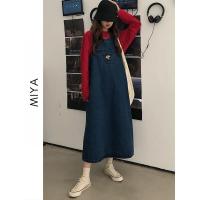 深蓝色 S MIYA 复古牛仔背心裙卡通刺绣减龄背带裙古着学院风宽松连衣裙