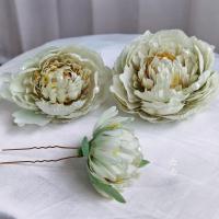绿色牡丹三件货 念念桃花露珠牡丹发夹绢花头饰仿真花发钗古风汉服发饰拍照影楼女