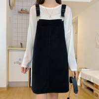 黑色 S码 [建议80-90斤] 大码女装穿搭盐系牛仔背带裙女胖妹妹mm甜辣风宽松短裙显瘦连衣裙