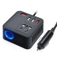 魔方黑色12V24V通用 车载充电器汽车快充插座12V24V变220V逆变器转换多功能点烟器插头