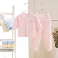 粉红色 59cm 婴儿衣服套装秋冬男女宝宝秋衣裤保暖内衣夹棉高腰护肚儿童家居服