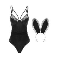 黑色 均码 澄澈丝绒性感内衣兔女郎塑身连体衣兔子睡衣夏季薄款紧身制服诱惑