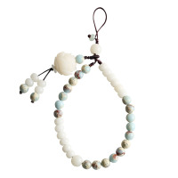 白玉莲花菩提挂饰 手机挂绳手腕绳短款女高端手腕中国风防丢高级吊坠配件白玉菩提珍珠串珠苹果12手机壳挂饰挂件古风11珠串华