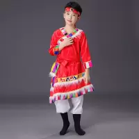 男款A-红色 身高110 儿童藏族演出服饰男女童蒙古袍舞蹈裙表演服水袖少数民族服装套装