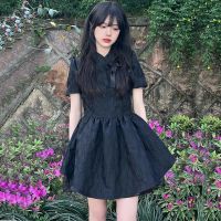 黑色连衣裙 S[60-80斤] 大码女装胖妹妹蝴蝶领提花连衣裙女夏季宽松显瘦圆领中长款a字裙