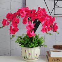 207盆7叉蝴蝶兰红色 绿植兰花仿真花套装蝴蝶盆栽假花绢花塑料花玄关电视柜摆设花盆景
