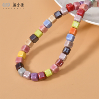 1#混彩色8mm[1条40颗] 8mm正方彩色陶瓷直孔珠子diy手工串珠材料耳饰项链手链饰品配件