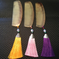 绿色流苏 天然羊角梳防静电护发按摩保健梳 拢子 月形按摩梳 大号按摩发梳X