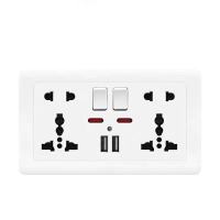 白色 国际通用146型十孔13a英式插座暗装港版双5五孔usb带开关面板