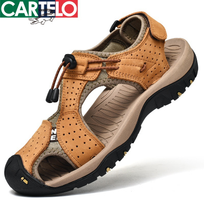 [线下专柜同款]卡帝乐鳄鱼(CARTELO)新款真皮包头户外沙滩凉鞋休闲户外鞋男鞋