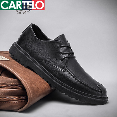 [线下专柜同款]卡帝乐鳄鱼(CARTELO)新款英伦风男鞋休闲鞋子皮鞋时尚男士板鞋