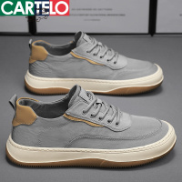 [线下专柜同款]卡帝乐鳄鱼(CARTELO)新款透气厚底冰丝布男鞋子男时尚休闲鞋男士板鞋