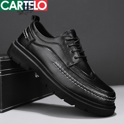 [线下专柜同款]卡帝乐鳄鱼(CARTELO)新款时尚布洛克男士小皮鞋休闲鞋男鞋