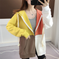 CACHE CACHE连帽卫衣女拉链开衫春季2022年新款时尚拼色宽松慵懒风外套ins潮