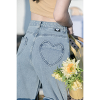 CACHE直筒蓝色牛仔裤女2022韩版休闲百搭时尚港风复古高腰宽松阔