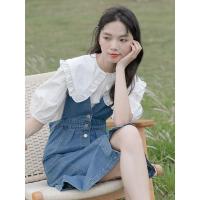 CACHE衬衫女设计感小众2022年春新款宽松显瘦娃娃领泡泡袖短袖