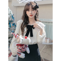 CACHE学院风宽松娃娃领白衬衫女2022春韩版法复古法式设计感纯色