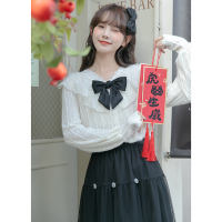 cache磨毛蕾丝白衬衫女2022春复古日系甜美减龄娃娃领设计百搭