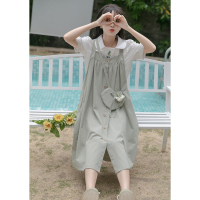 CACHE宽松背带裙女2022韩版简约休闲日系学院风百搭中长款连衣裙