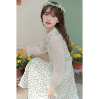 CACHE小清新长袖碎花连衣裙吊带裙2022春季森系法式设计甜美减龄